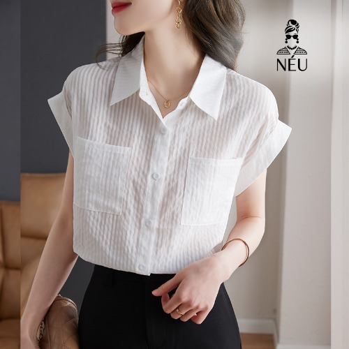Áo sơ mi nữ trắng dập vân dọc- V21