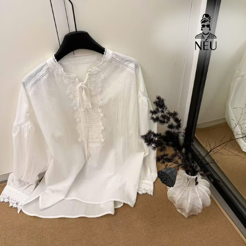 Áo sơ mi cotton cổ ren bánh bèo